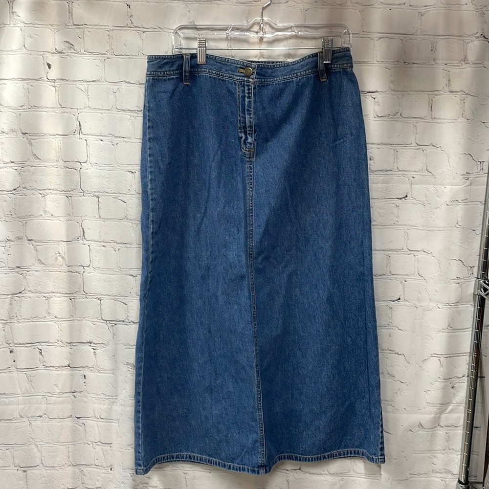 Casual Corner Annex 90’s Denim Cotton Maxi Skirt back split size 12